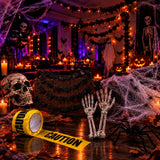 Mein Shop 6 Halloween Deko-Bundle mit Skelettschädel, Spinnennetz, Warnband und Fledermaus-Girlande für Grusel-Partys
