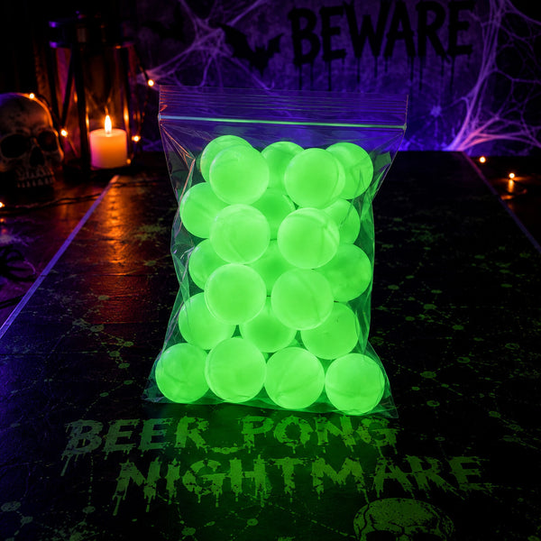 Mein Shop 6 Bierpong-Set mit im Dunkeln leuchtenden grünen Ping-Pong-Bällen in einer transparenten Plastiktüte