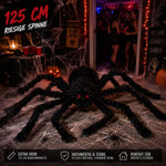 Mein Shop 6 XXL Plüsch-Spinne mit 125 cm Spannweite, realistisch behaart, rote leuchtende Augen, Halloween-Deko