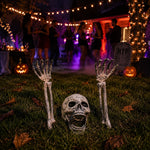 Mein Shop 6 Skelett-Gartenstecker Set mit Totenschädel und Händen für eine gruselige Halloween-Friedhof-Deko im Garten