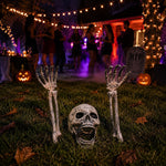 Mein Shop 6 Skelett-Gartenstecker Set mit Totenschädel und Händen für eine gruselige Halloween-Friedhof-Deko im Garten